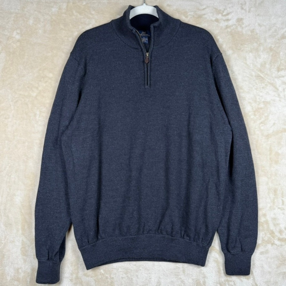 Brooks Brothers 346 Mens XL Merino Wool Quarter Zip Sweater Gray Italian Knit